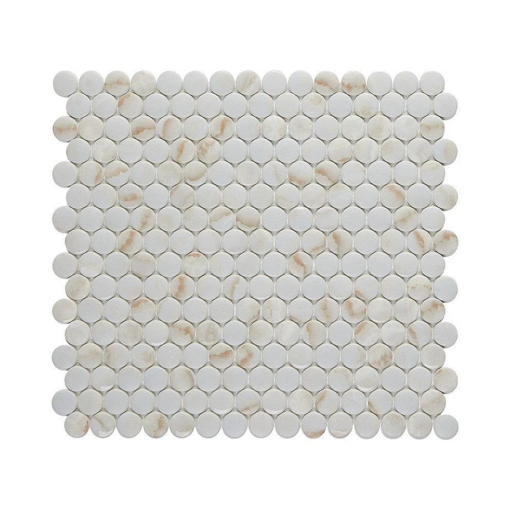 Lungarno Simple Stone 11.42" x 12.32" Pressed Glass Penny Round Mosaic
