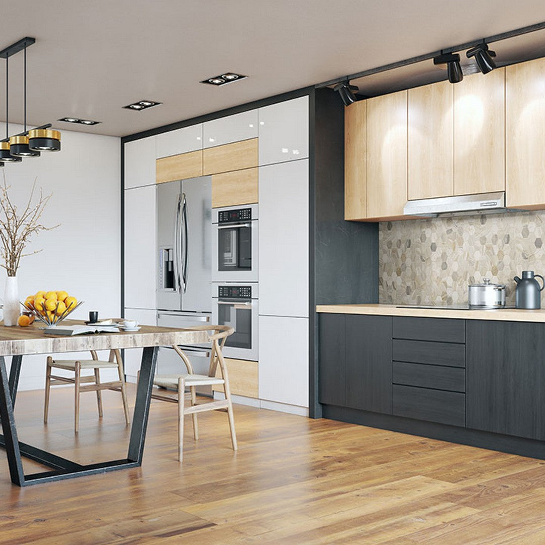 MSI Athena Gold Hexagon Mosaic installed in kitchen as a backsplash