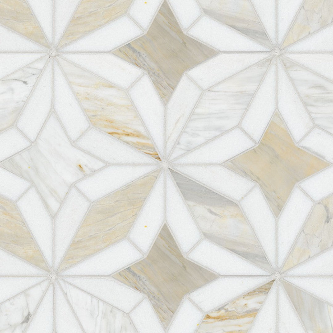 MS International Athena Gold Estrella 10" x 10" Polished Geometric Marble Mosaic
