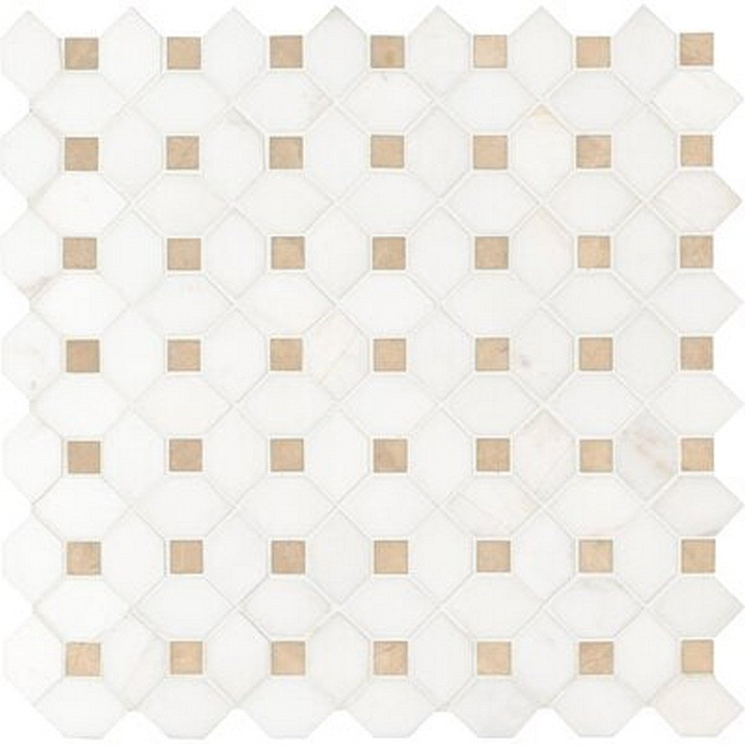 MS International Bianco Dolomite 12" x 12" Polished Crema Dotty Hexagon Marble Mosaic