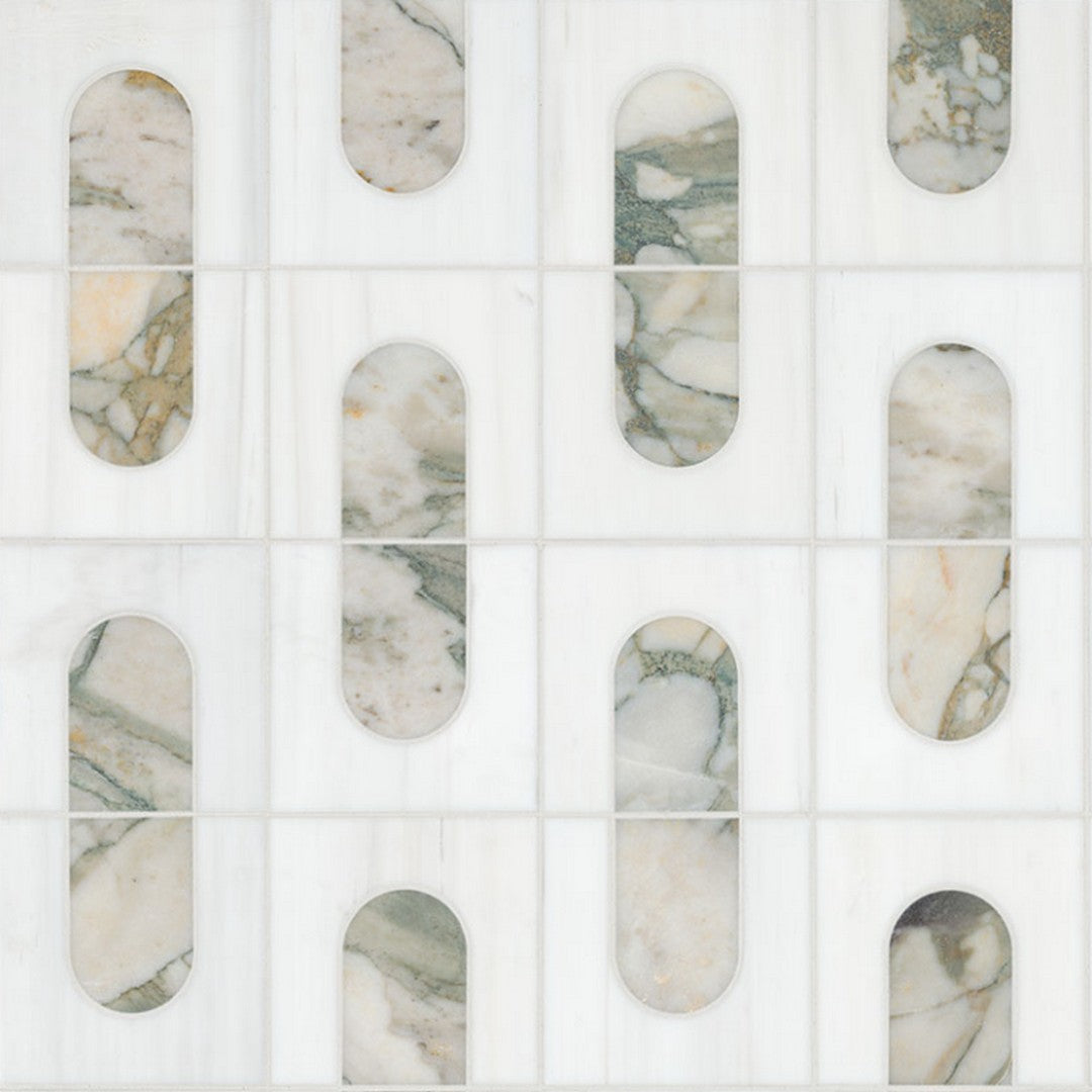 MS International Bianco Dolomite Moderno 12" x 12" Polished Geometric Marble Mosaic