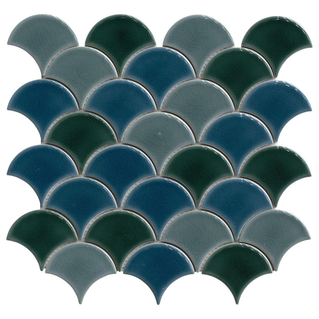 MS International Azula 9.96" x 13.11" Glossy Fan Scallop Porcelain Mosaic