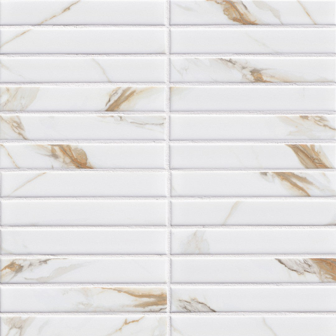 MS International Calacatta Gold 12" x 12" Matte 1x6" Stack Porcelain Mosaic