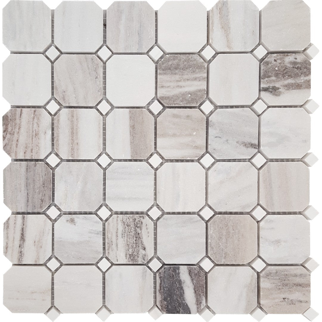 Tesoro Pietra Antica 12" x 12" Brushed Octagon White Dot Natural Stone Mosaic