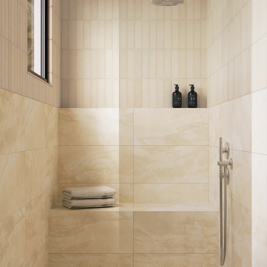 Bedrosians Gemma Porcelain Honed Tile 12" x 24" Beige Onyx