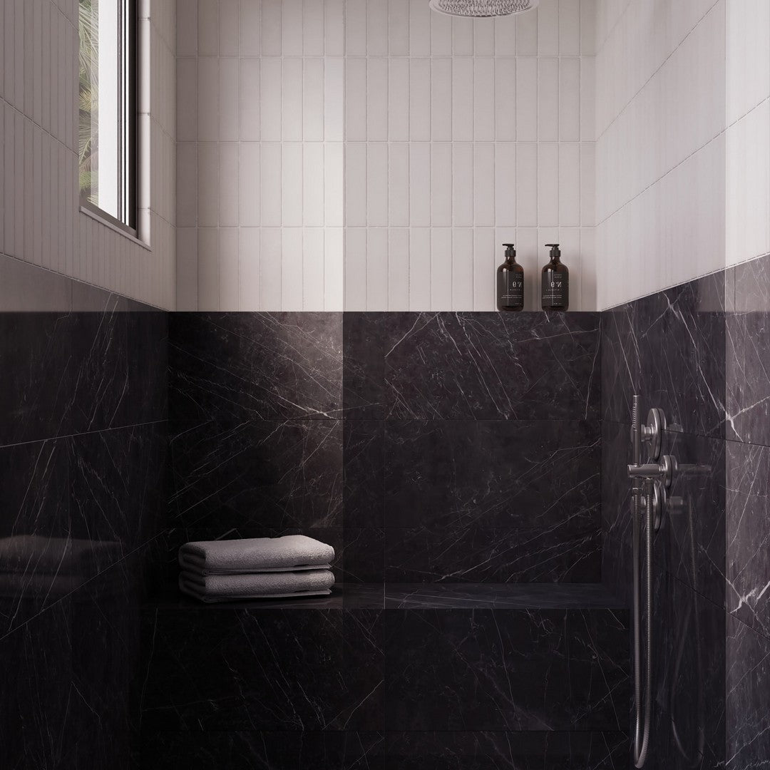 Bedrosians Gemma Porcelain Polished Tile 12" x 24" Grey Onyx