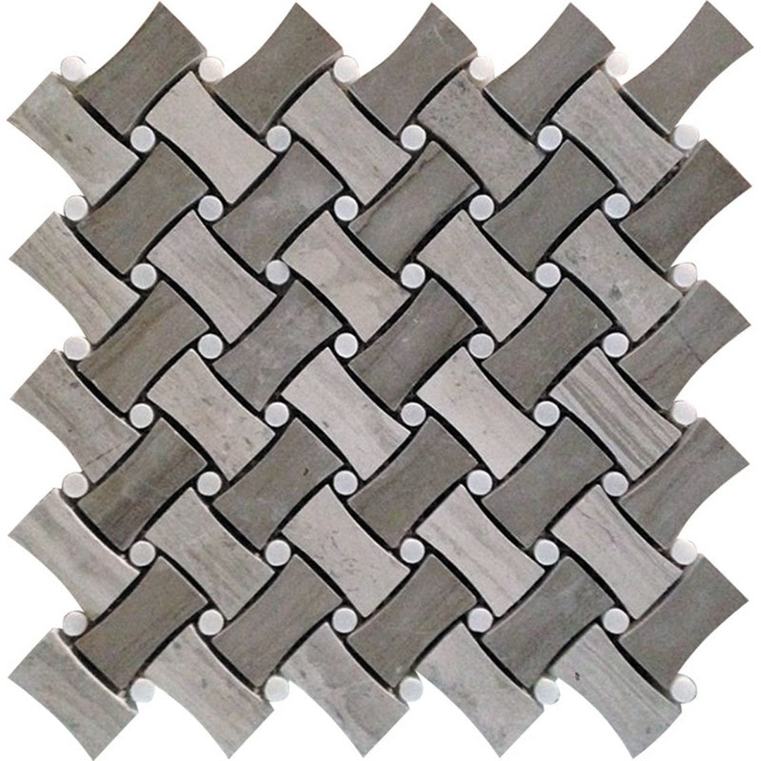 MiR Savannah 11" x 11" Wooden Grey & Athens Grey & Eastern White Polished Natural Stone Mosaic