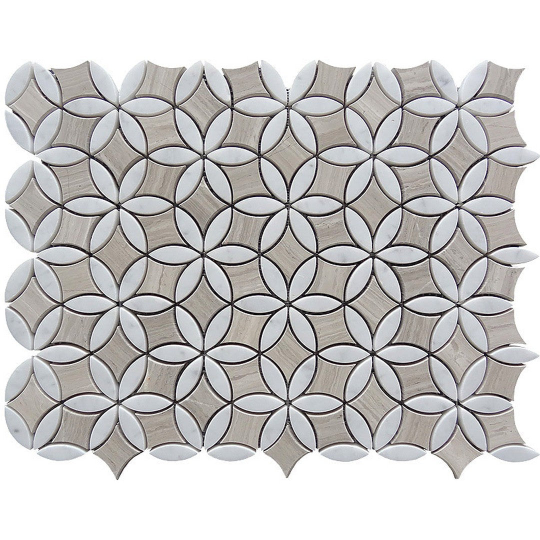 MiR Savannah 11.7" x 15.2" Wooden Grey & Bianco Carrara Polished Natural Stone Mosaic