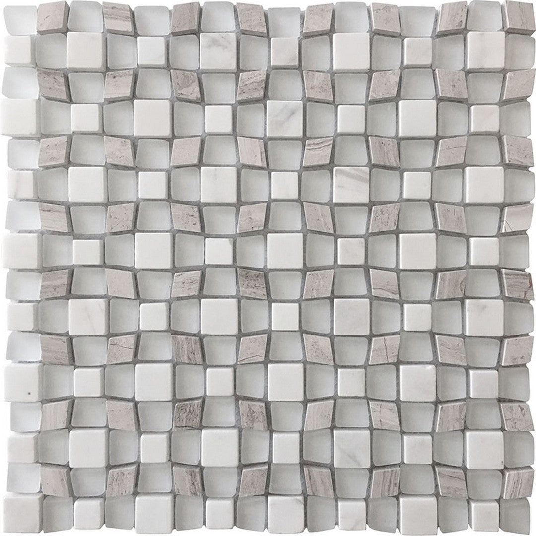 MiR Savannah 11.3" x 11.3" Wooden Grey & Asian White & Glass Polished Natural Stone Mosaic