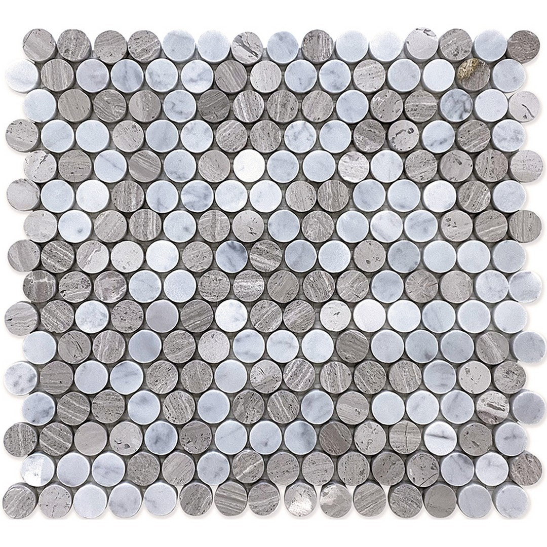 MiR Savannah 11.3" x 12.3" Wooden Grey & Eastern White Polished Natural Stone Mosaic