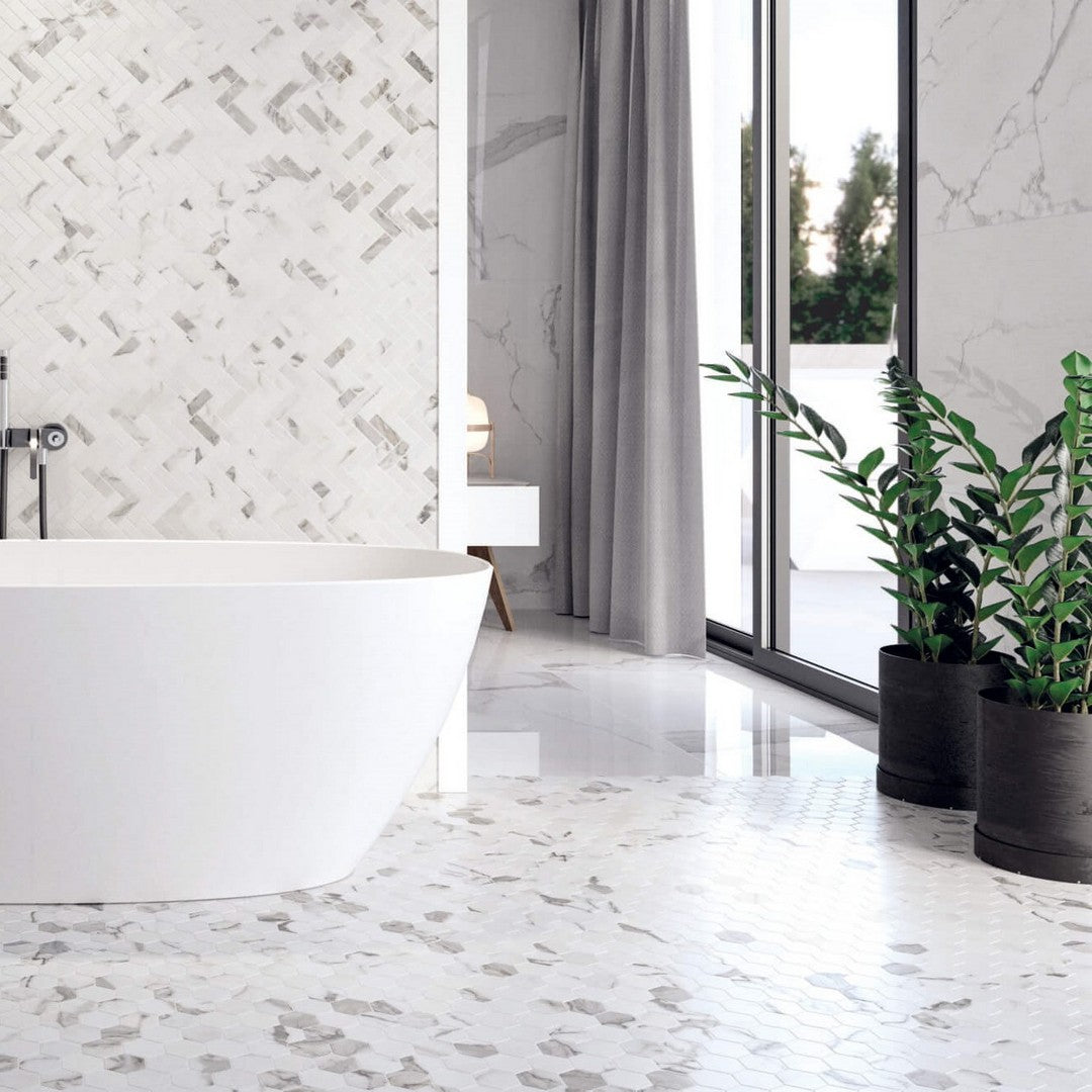 Happy-Floors-Statuario-Luxe-10.5-x-11-Small-Hex-Mosaic-Luxe-Polished