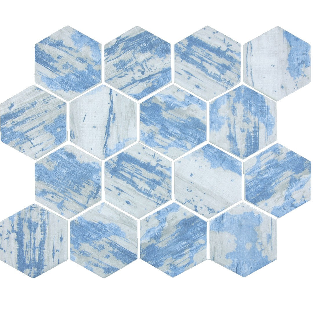 Tesoro Bark 11.75" x 10.25" Interlocking 3 Hexagon Glass Mosaic