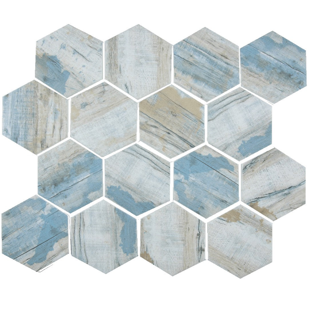 Tesoro Bark 11.75" x 10.25" Interlocking 3 Hexagon Glass Mosaic