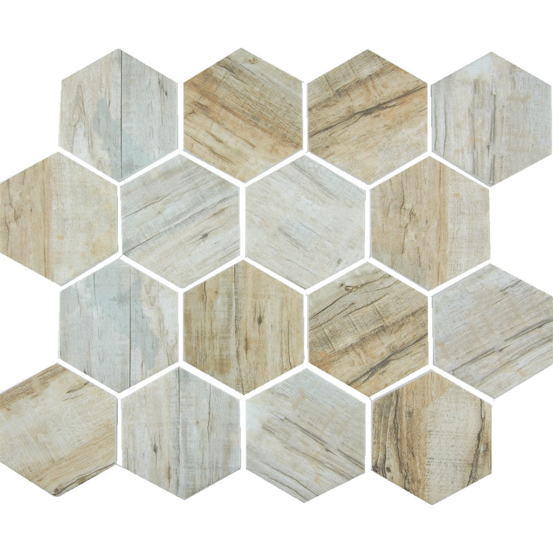 Tesoro Bark 11.75" x 10.25" Interlocking 3 Hexagon Glass Mosaic