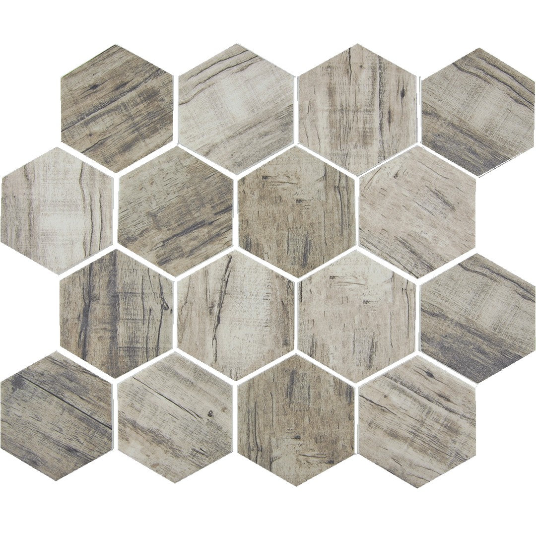 Tesoro Bark 11.75" x 10.25" Interlocking 3 Hexagon Glass Mosaic
