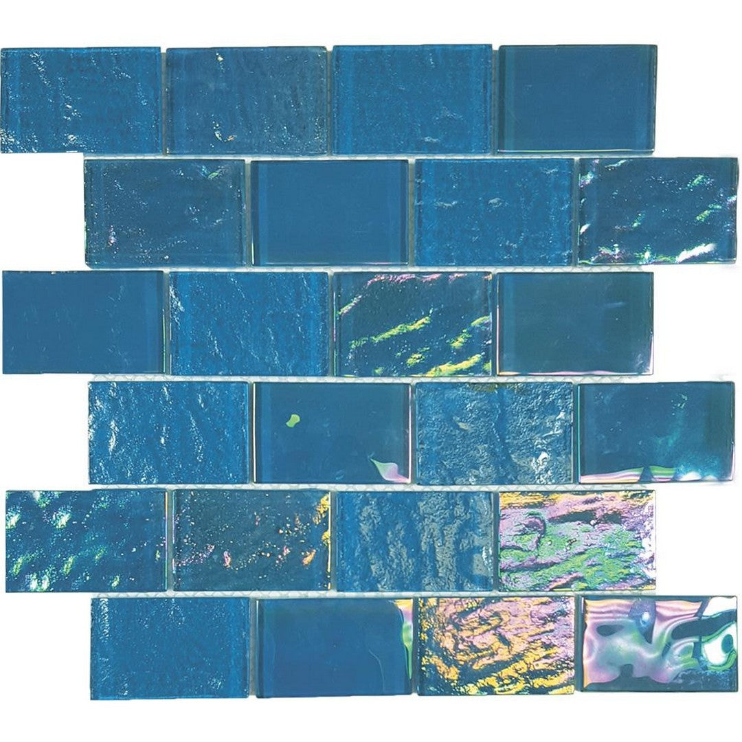 Tesoro Nautical 11.50" x 11.75" Glossy 2x3" Staggered Glass Mosaic