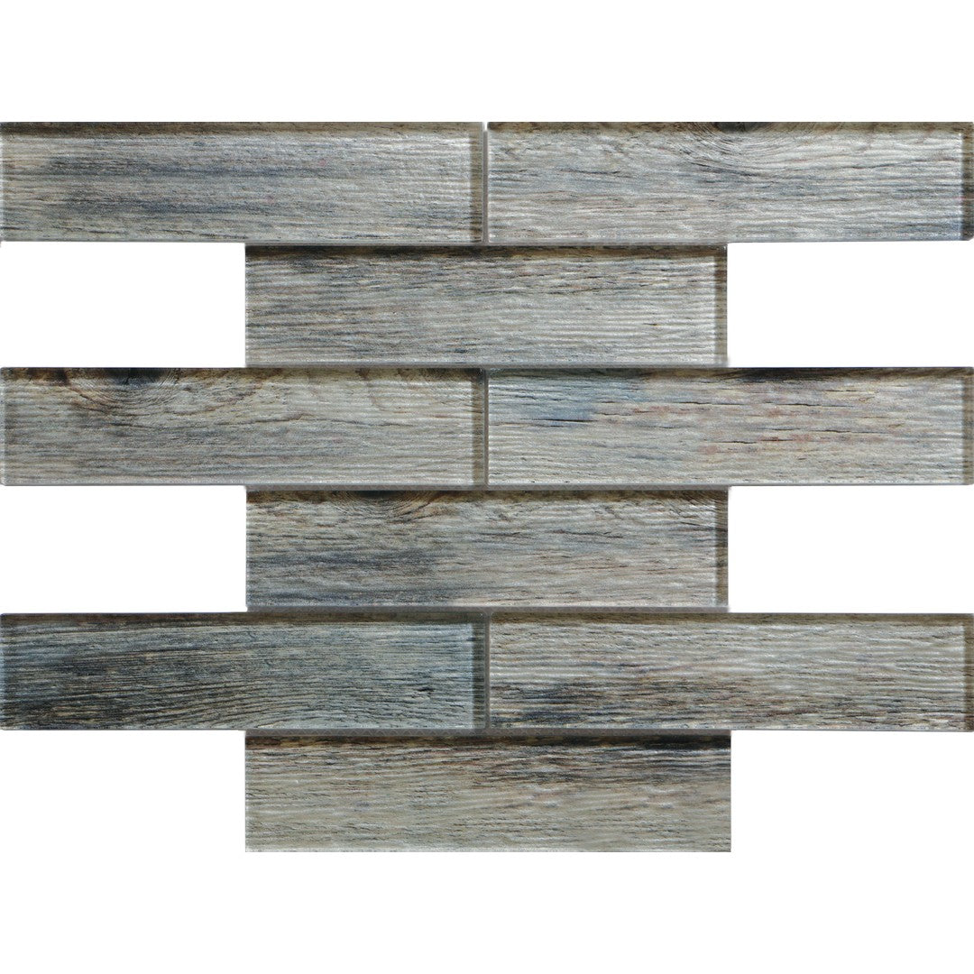 Tesoro Wood Glass 11.75" x 12" Interlocking 2x8" Linear Glass Mosaic