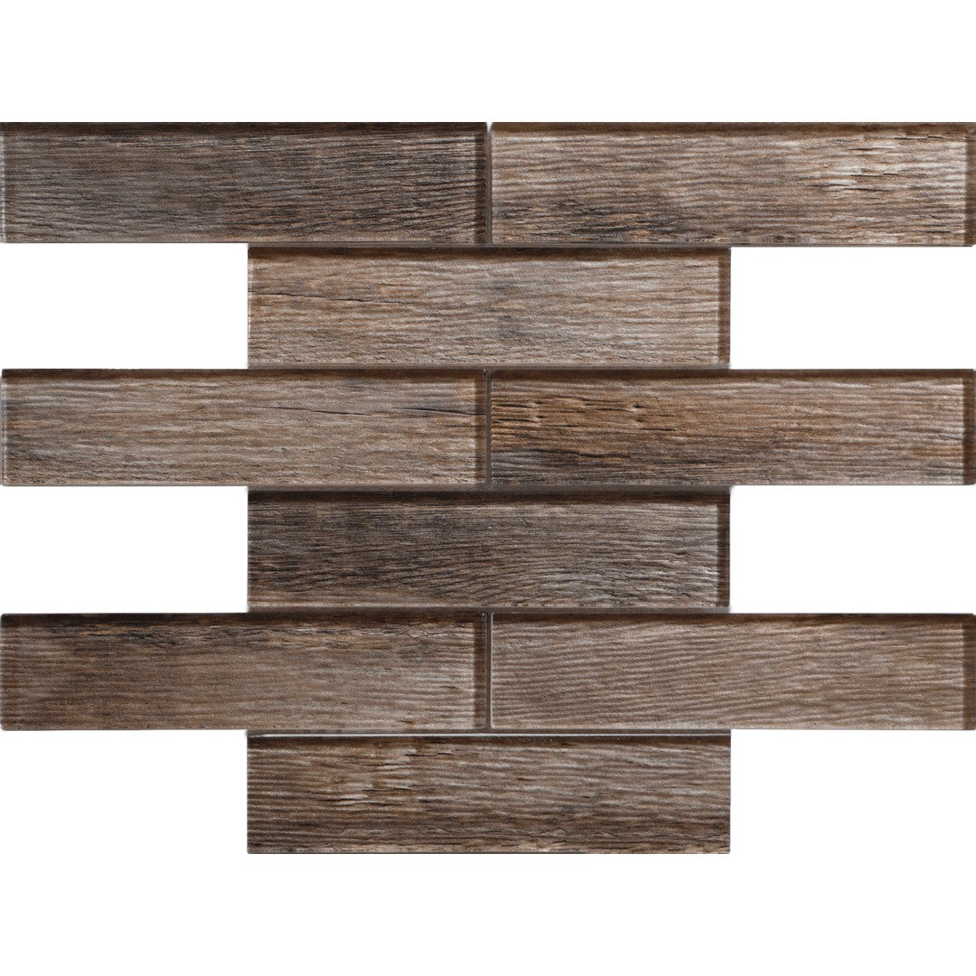 Tesoro Wood Glass 11.75" x 12" Interlocking 2x8" Linear Glass Mosaic