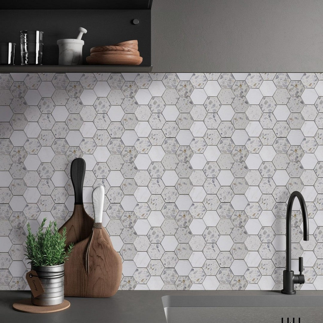 Tesoro-Venice-10.5-x-12-Honed-3-Hexagon-Random-Natural-Stone-Mosaic-Blue-Dolomite-Terrazzo