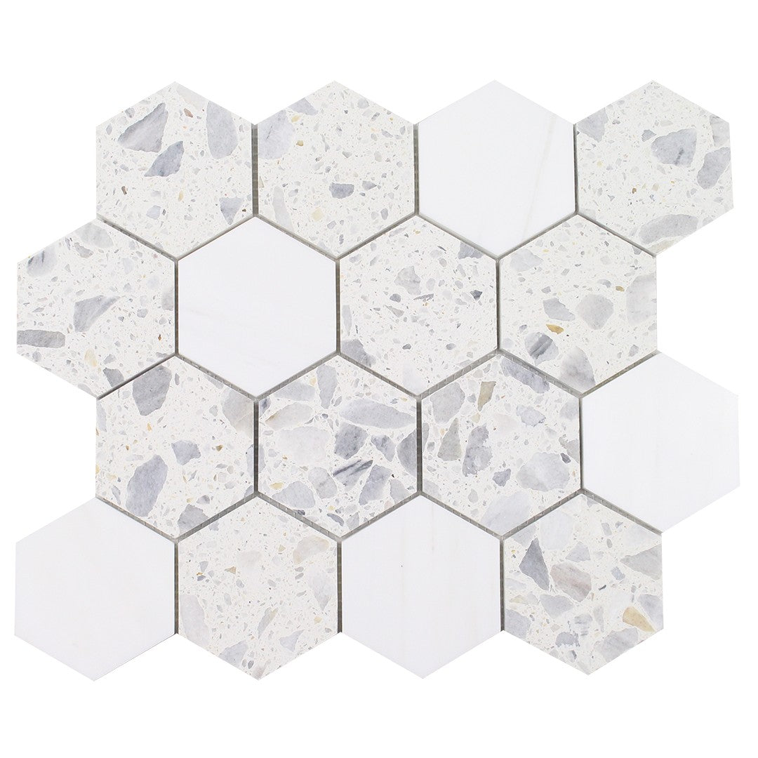 Tesoro Venice 10.5" x 12" Honed 3" Hexagon Random Natural Stone Mosaic