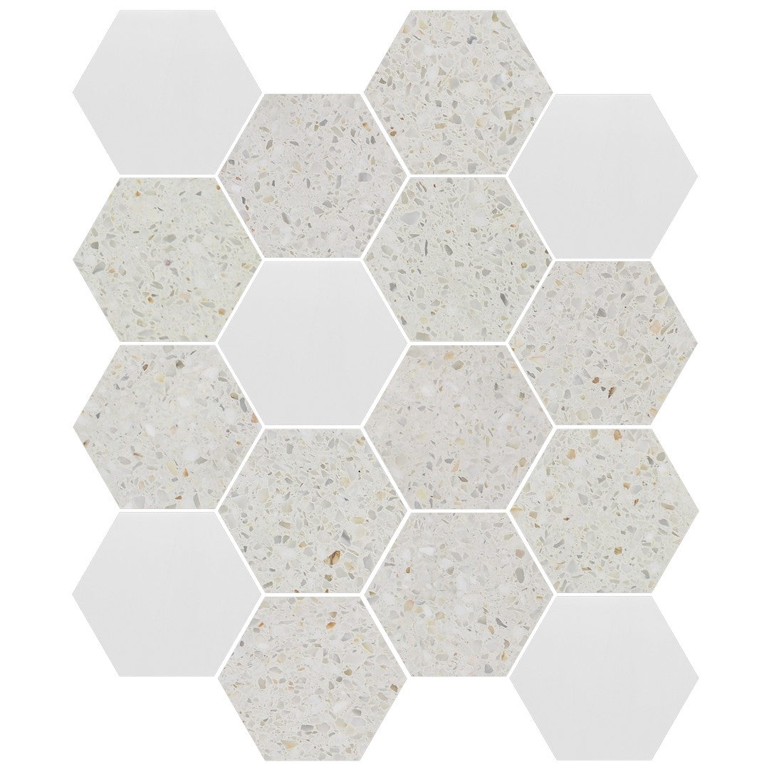 Tesoro-Venice-10.5-x-12-Honed-3-Hexagon-Random-Natural-Stone-Mosaic-Sand-Dolomite-Terrazzo