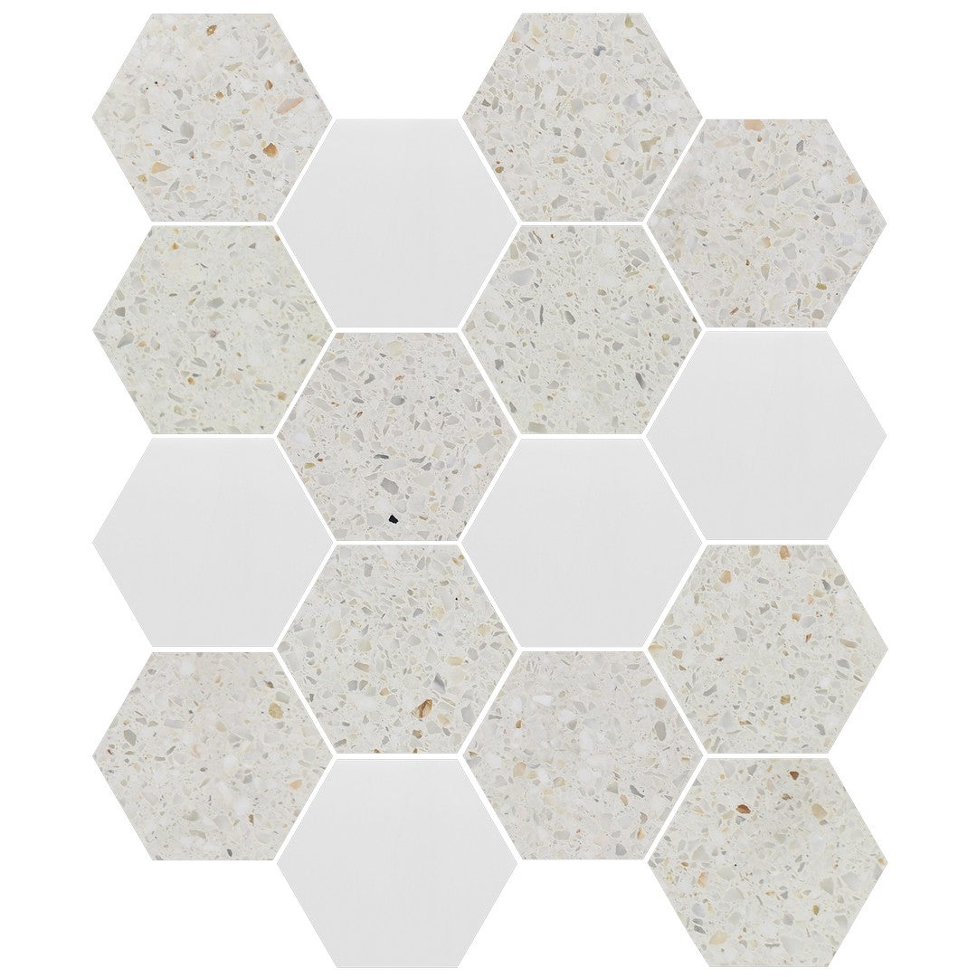 Tesoro Venice 10.5" x 12" Honed 3" Hexagon Random Natural Stone Mosaic