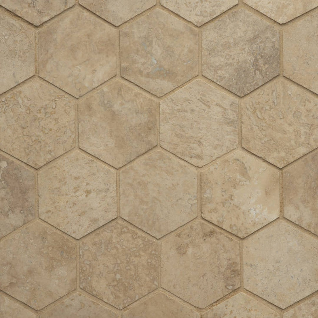 Bedrosians Travertine 10.5" x 12" Honed Marble Hex 3" Mosaic