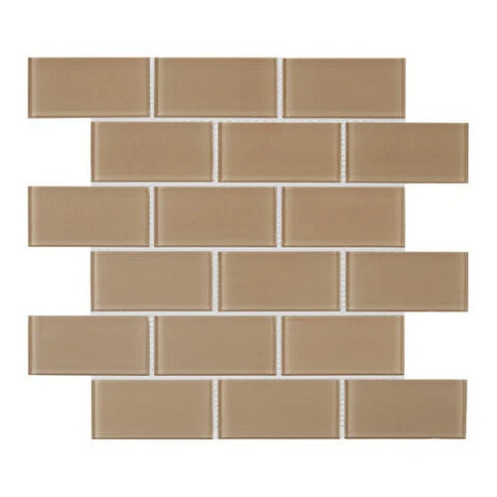 Lungarno Urban Textures Contempo 12" x 12" Pressed Glossy Glass 2x4" Brick Joint Mosaic