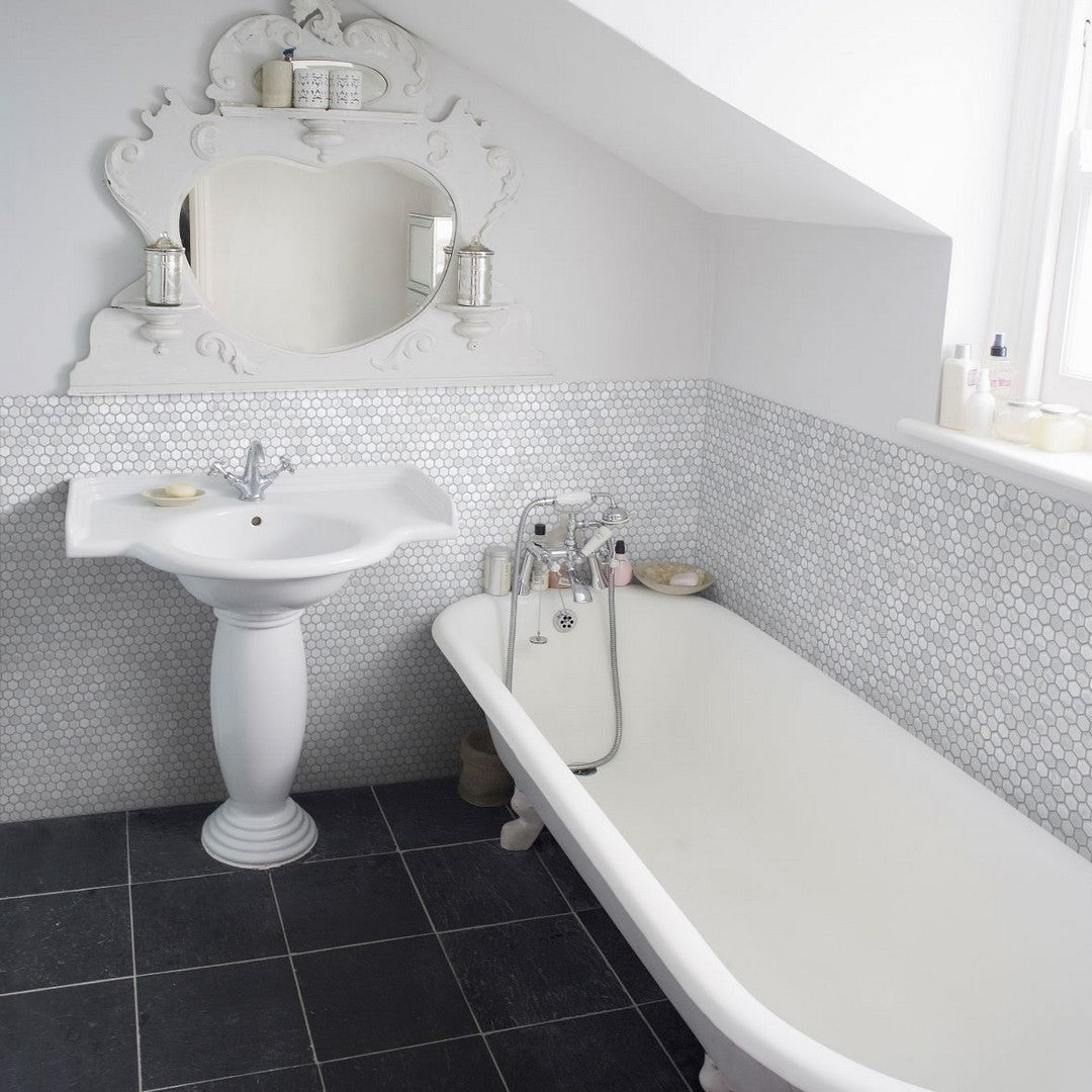 Bati-Orient-Terrazzo-12-x-12-Matte-&-Glossy-Hexagon-Glass-&-Marble-Mosaic-White