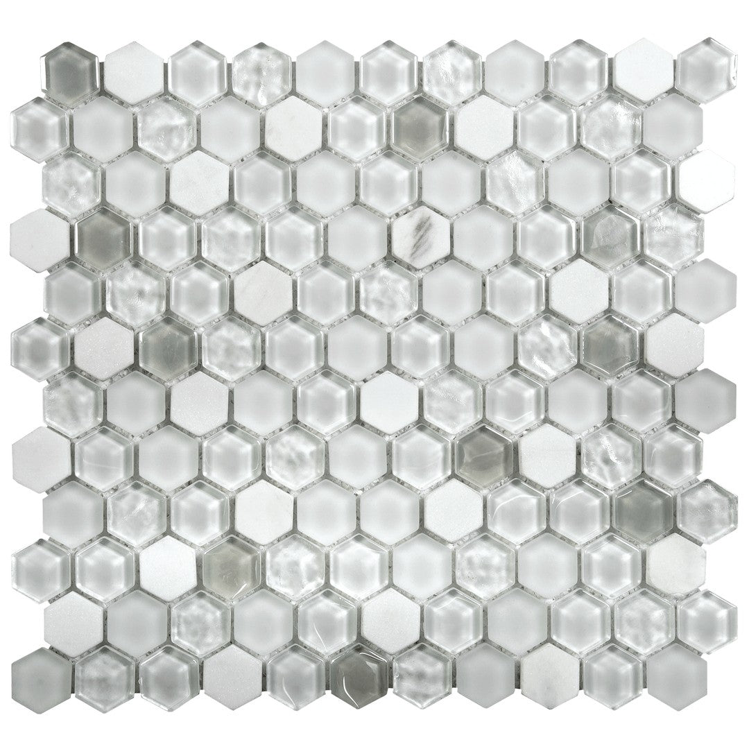 Bati Orient Terrazzo 12" x 12" Matte & Glossy Hexagon Glass & Marble Mosaic
