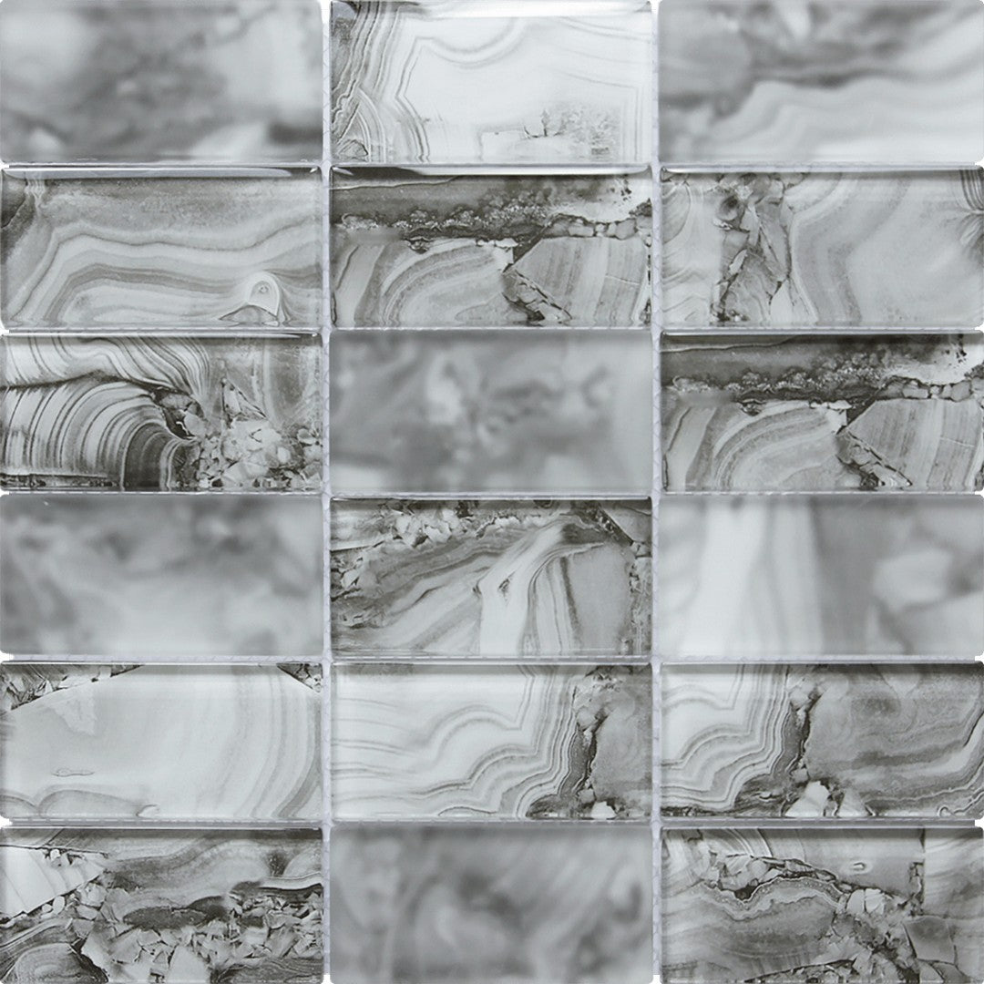 Bati Orient Linear Glass 11.8" x 11.8" - 2x4" Onyx Pattern Mosaic