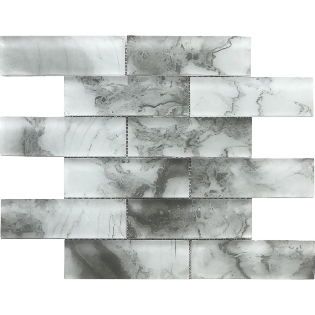 Bati Orient Modern 12" x 12" Interlocking Frosted Glass 2x6" Brick Mosaic