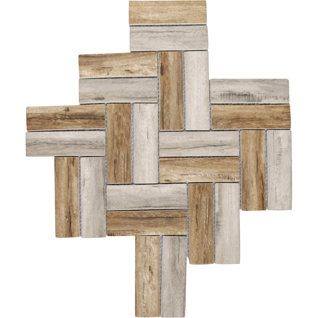 Bati Orient Linear Glass 11" x 11.1" Matte Herringbone Wood Look Mosaic