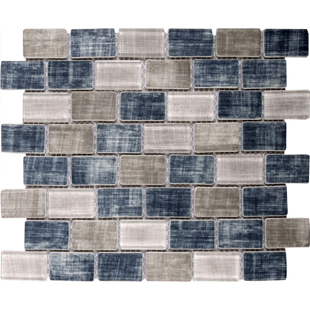 Bati Orient Linear Glass 10.3" x 11.7" Matte Recycled Glass Fabric Print Brick Mosaic