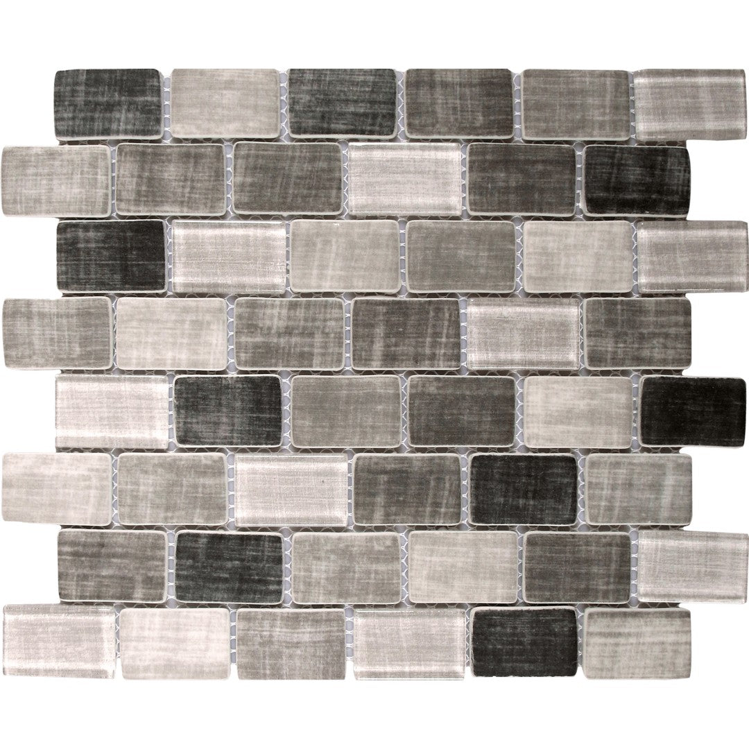 Bati Orient Linear Glass 10.3" x 11.7" Matte Recycled Glass Fabric Print Brick Mosaic
