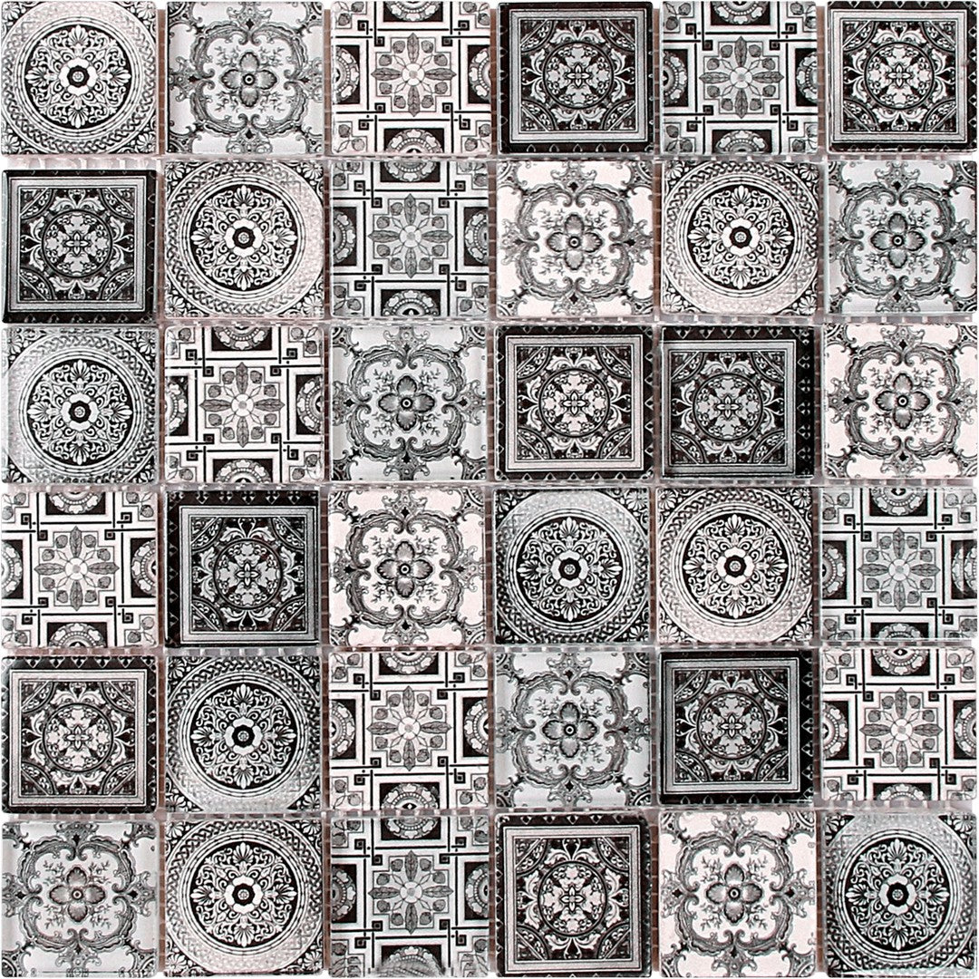 Bati Orient Linear Glass 11.8" x 11.8" Matte & Glossy Patchwork Pattern Mosaic
