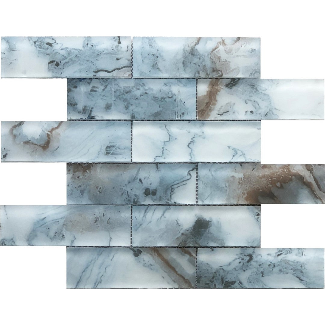 Bati Orient Modern 12" x 12" Interlocking Frosted Glass 2x6" Brick Mosaic