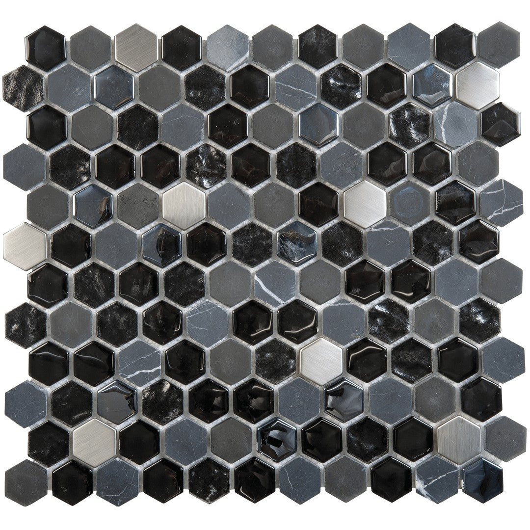 Bati Orient Terrazzo 12" x 12" Hexagon Glass Mosaic