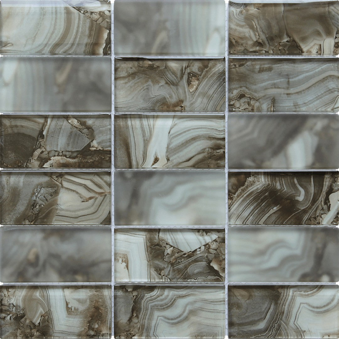 Bati Orient Linear Glass 11.8" x 11.8" - 2x4" Onyx Pattern Mosaic