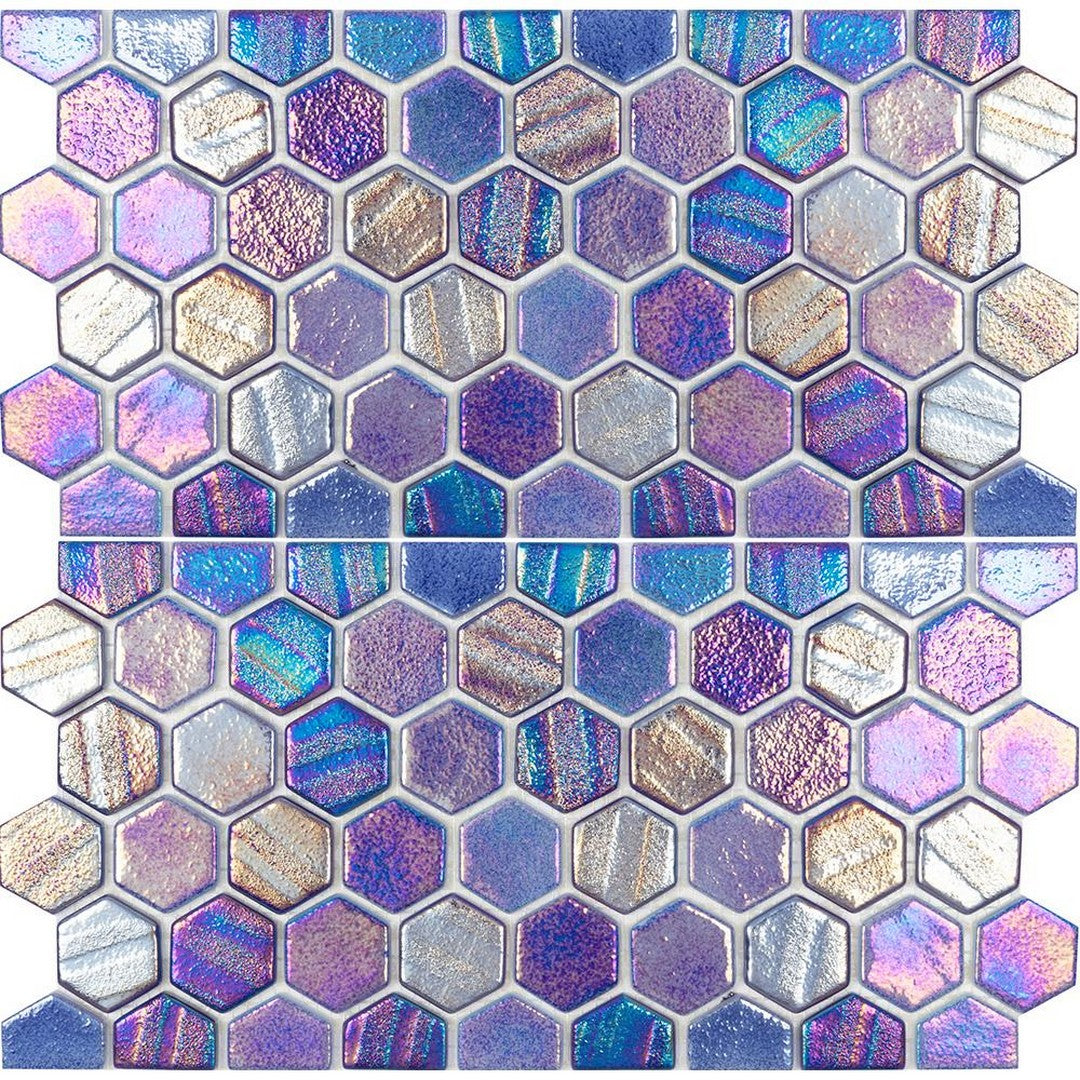 Tesoro Aquatica Illusions 12" x 11.5" Interlocking 1" Hex Waterline Glass Mosaic (6x12 Two Pcs)