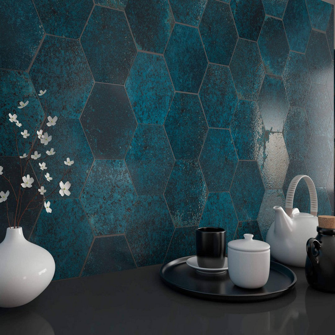 Happy-Floors-Vibrant-5-x-6-Glossy-Porcelain-Hexagon-Wall-Tile-Sale-Blue