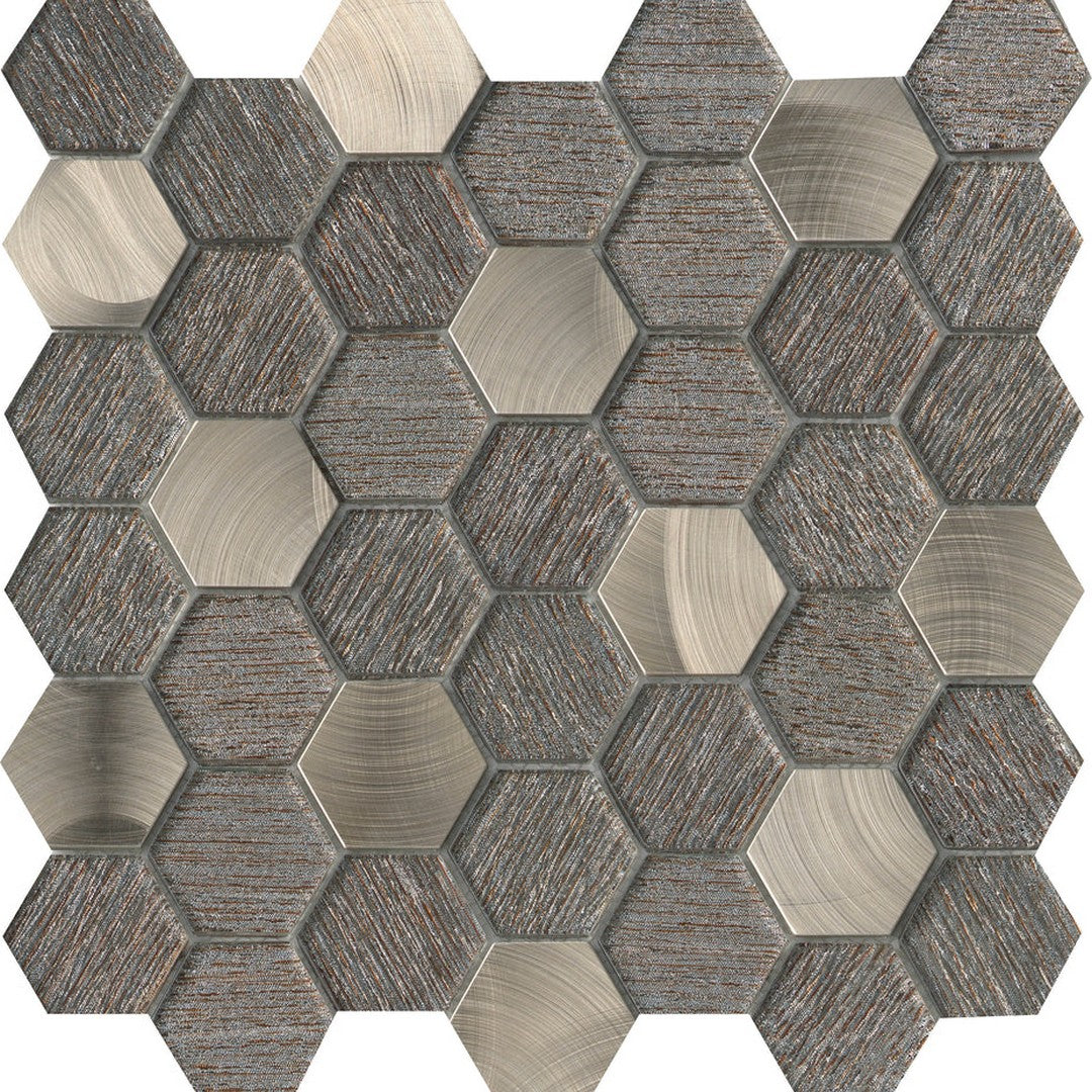 Emser Glitz 12" x 12" Glossy Hexagon Glass & Metal Mosaic
