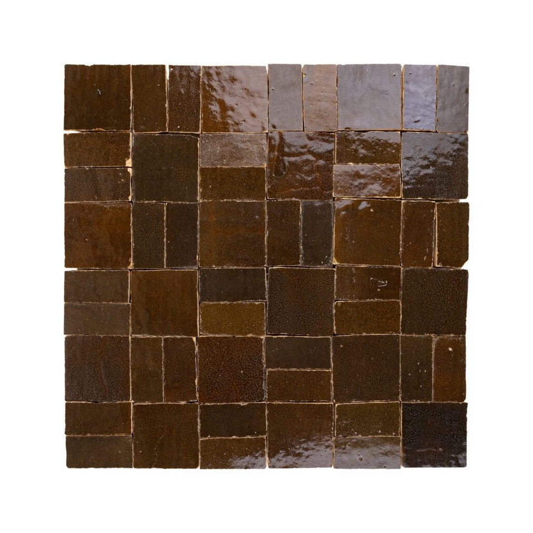 Lungarno Zellige Bespoke 11.80" x 11.80" Glossy Terracotta Cross Hatch Mosaic