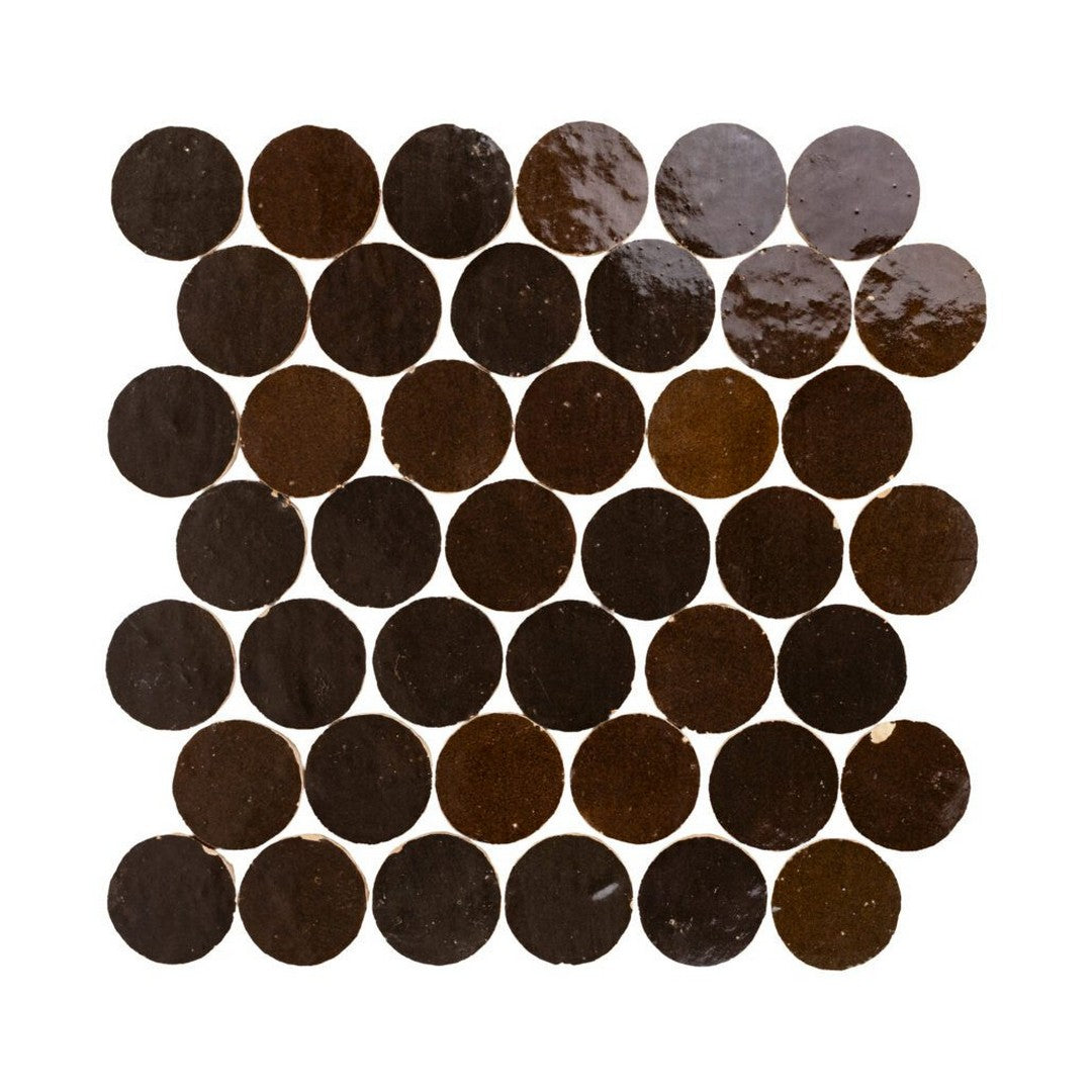 Lungarno Zellige Bespoke 12.80" x 12.20" Glossy Terracotta 2" Circles Mosaic