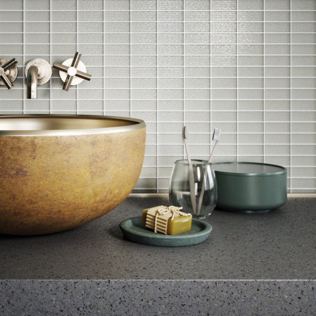 Island Stone-Cascade-12-x-12-Gloss-Textured-Glass-1x2-Straight-Stack-Mosaic-Tule