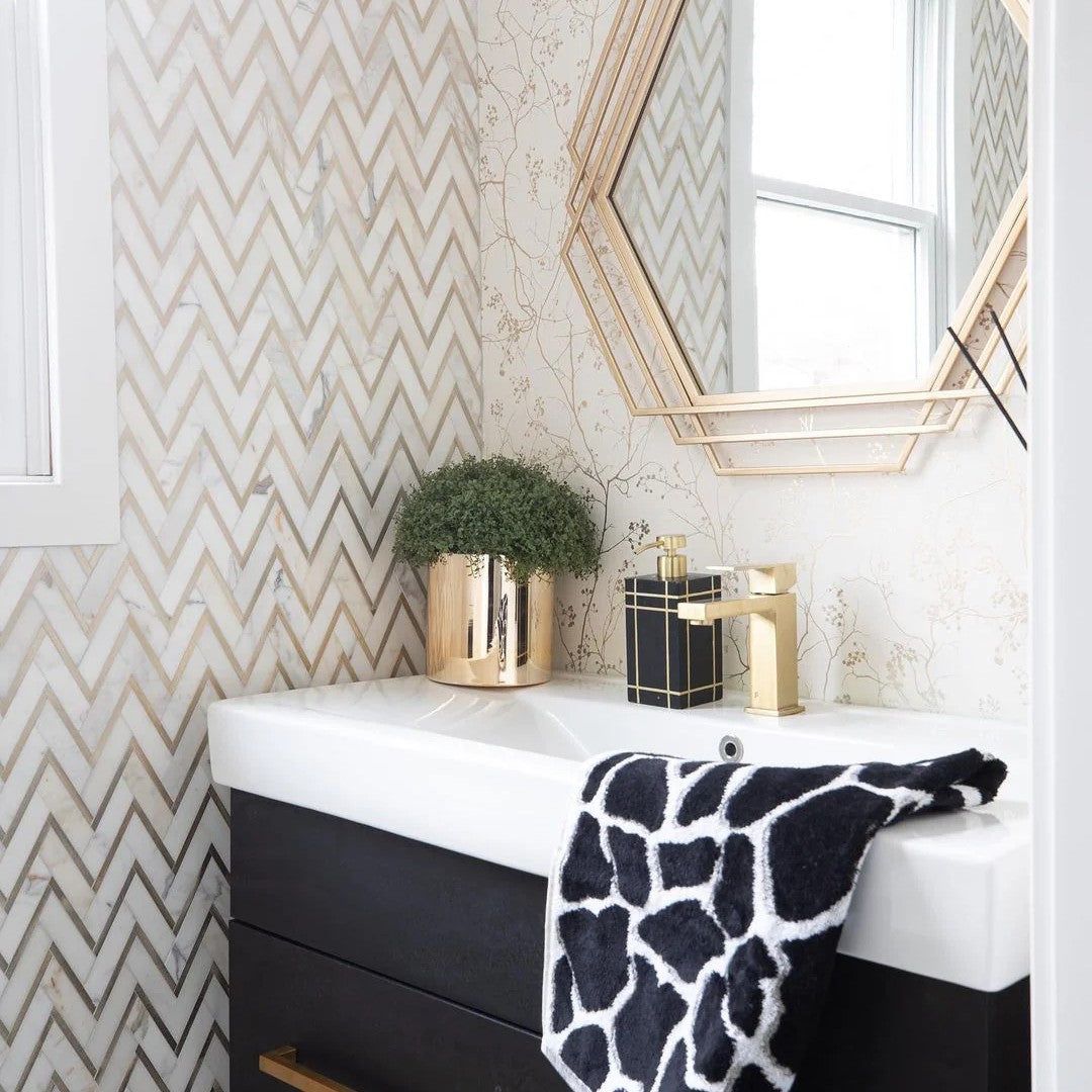 Rickert-Chevron-11-x-13-Polished-Marble-Mosaic-Chevron-Calacatta-Gold-w-Silver-Line-