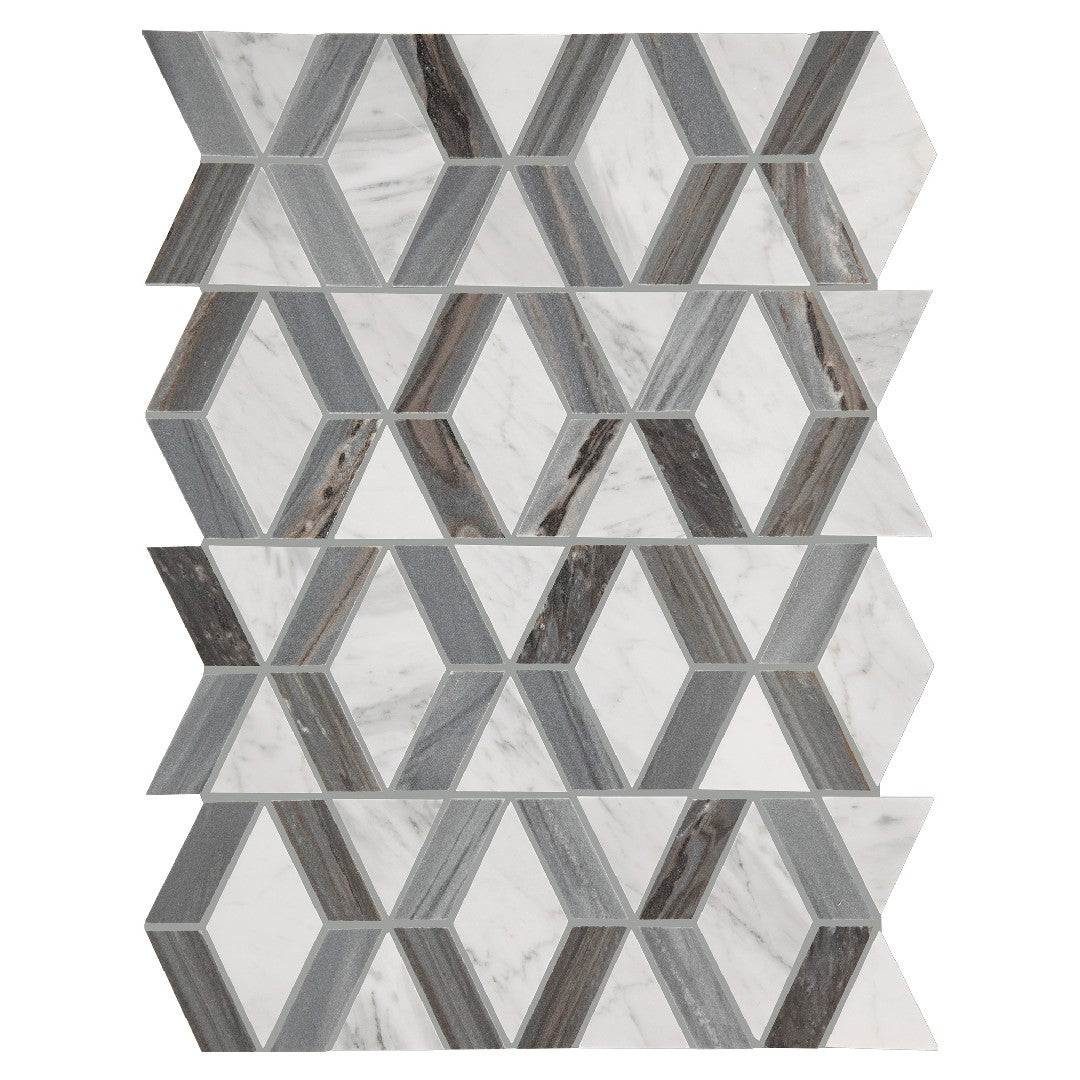 Daltile-Perfit-Mosaix-13.25-x-18-Polished-Natural-Stone-Hinge-Mosaic-Ashen-Palissandro-|-Carrara-White