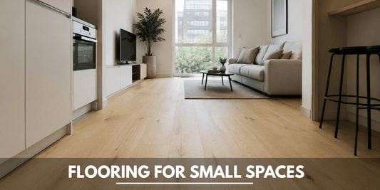 Image is showing small compact living room portraying "Flooring for Small Spaces" concept