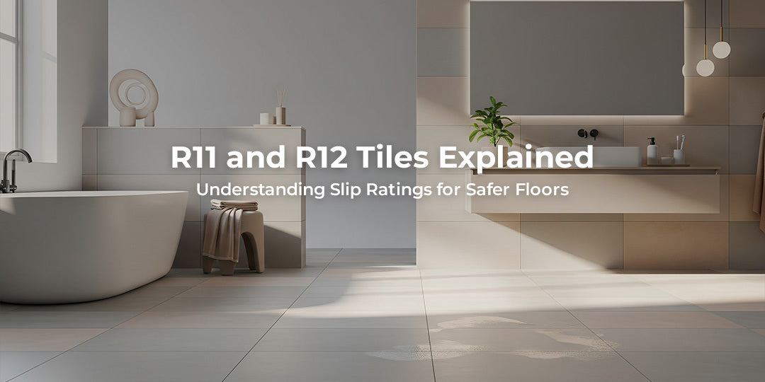 R11 and R12 Tiles Explained, Image is showing two different spaces like bathroom with slip resistant tiles