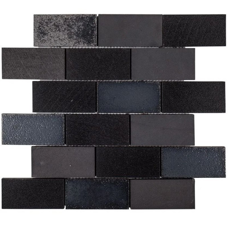 Jeffrey Court Ashland & Halsted 12" x 12.38" Gloss Brick Basalt Mosaic